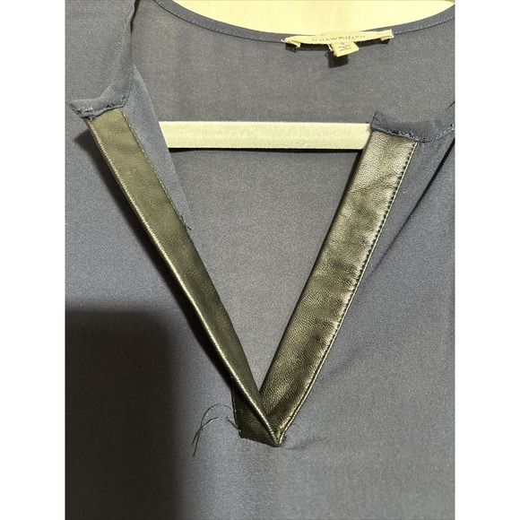 41 Hawthorn Womens Top Small Navy Blue Faux Leather Trim Roll Tab Sleeve EUC F10 - Picture 2 of 5